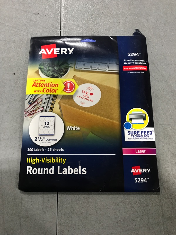 Photo 2 of Avery High-Visibility Labels, 2-1/2" Diameter, 300 Labels (5294)