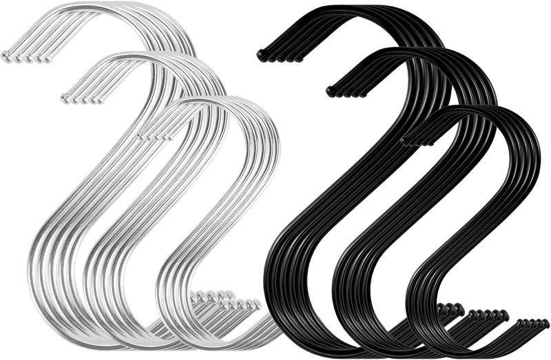 Photo 1 of 60 Pack S Hooks for Hanging - 3 Size S Hooks Heavy Duty - Black S Hooks Sliver Chrome Vinyl Coated - Steel Metal Closet S Hooks for Hanging Plants Pots Purse Bags
