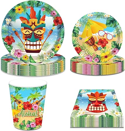Photo 1 of  Hawaii Party Decorations,Aloha Party Decorations,Tropical Party Decorations Include Hawaii Party Plate,Dessert Plates,Cups,Napkins (16 Guests)
