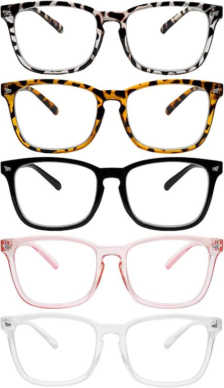 Photo 1 of 5 Pack Blue Light Blocking Reading Glasses Fashion Square Computer Readers for Women Men, Anti UV Ray Nerd Eyeglasses (5 Mix-3, 1.0)