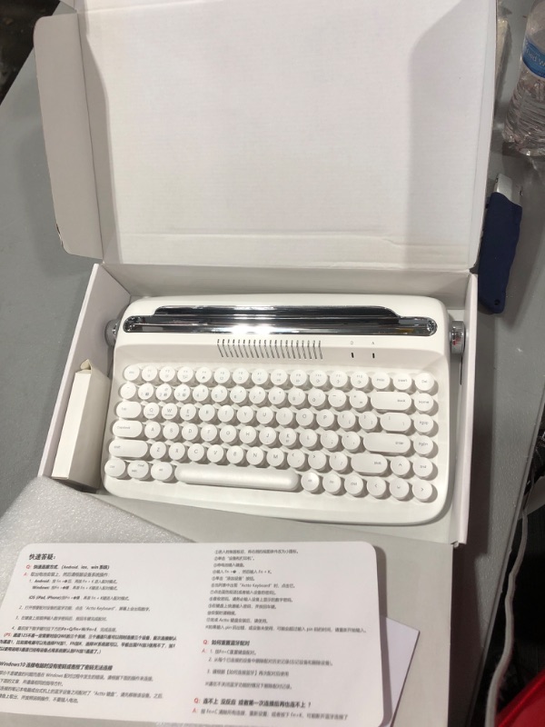 Photo 2 of YUNZII ACTTO B303 Wireless Typewriter Keyboard, Retro Bluetooth Aesthetic Keyboard with Integrated Stand for Multi-Device (B303, Snow White) B303 Snow White