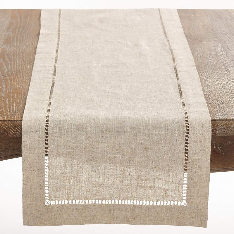 Photo 1 of  Table Runner with Hemstitch Border, Natural 14x72 