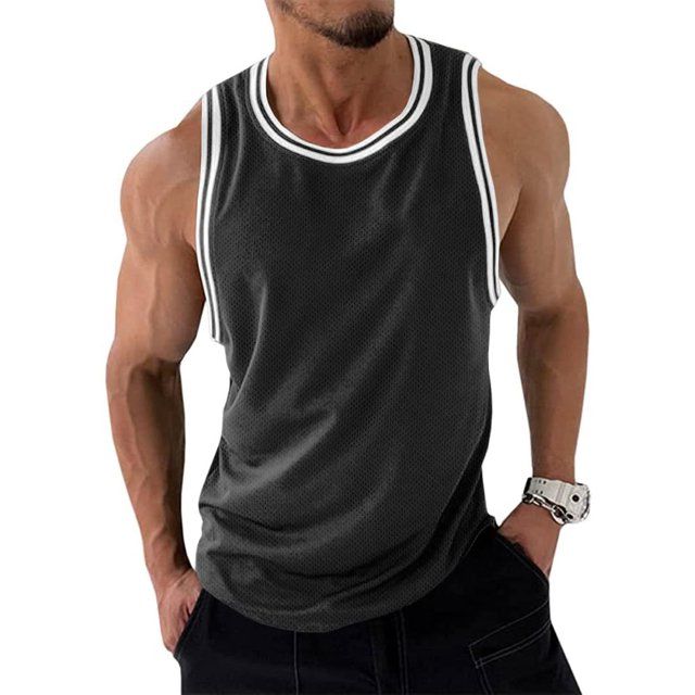 Photo 1 of (XXL) Summer Men Sleeveless Stripe Casual Tank Tops Male Tunic Shirt