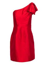 Photo 1 of (M)  Red Silk One-Shoulder Dress 
