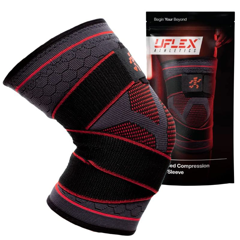 Photo 1 of (XL) UFlex Knee Brace Compression Sleeve with Straps, Non Slip Running and Sports Support Braces for Men and Women, Sports Safety in Basketball, Tennis - Pain & Discomfort Related to Meniscus Tear (X-Large, 2 Pack).
