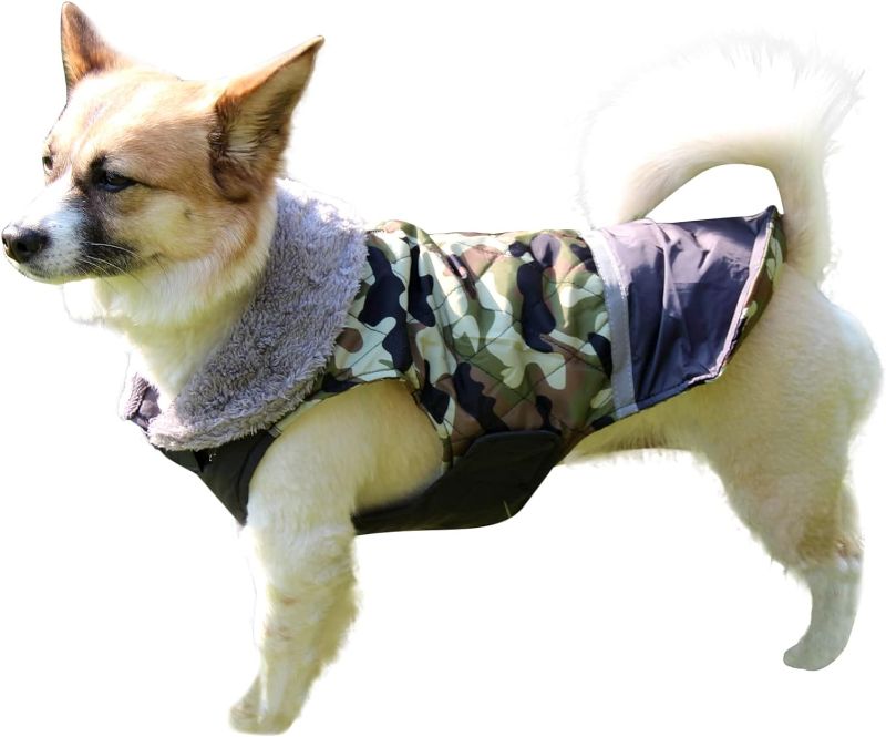 Photo 1 of (S) Fleece Collar Reversible Dog Coats for Small Dogs Waterproof Warm Puppy Jacket for Cold Winter,Pink Camo S