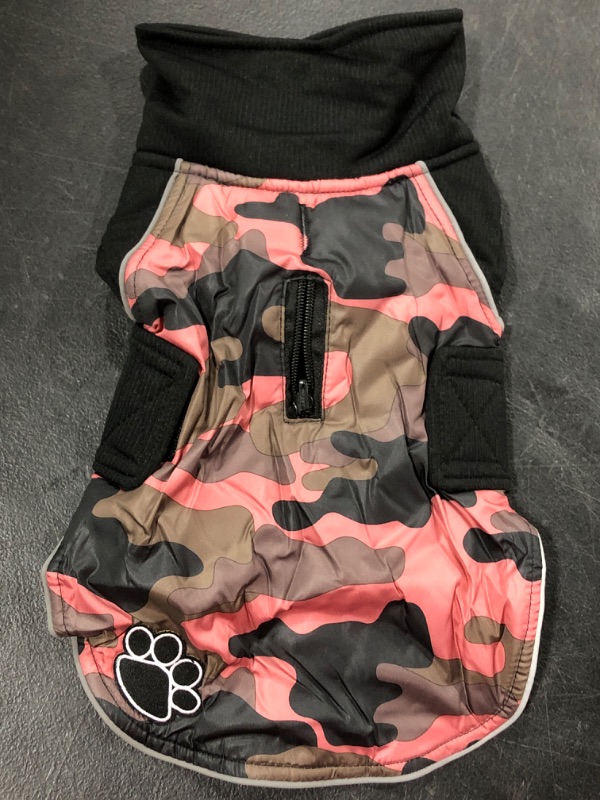 Photo 2 of (S) Fleece Collar Reversible Dog Coats for Small Dogs Waterproof Warm Puppy Jacket for Cold Winter,Pink Camo S