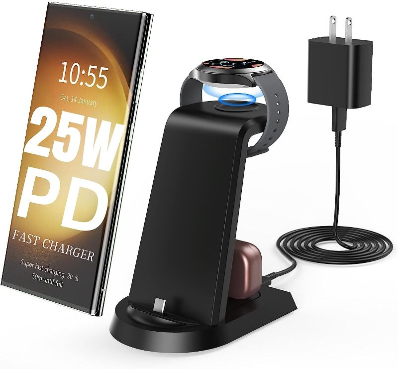 Photo 1 of 3 in 1 Charging Station for Multiple Devices, Fast Charger Station for Samsung Galaxy S23 Ultra/S23+/S22 Plus/S21/Note 20/Note10+/Z Flip Z Fold,Wireless Charger Dock Stand for Galaxy Watch 5/4/3/Buds