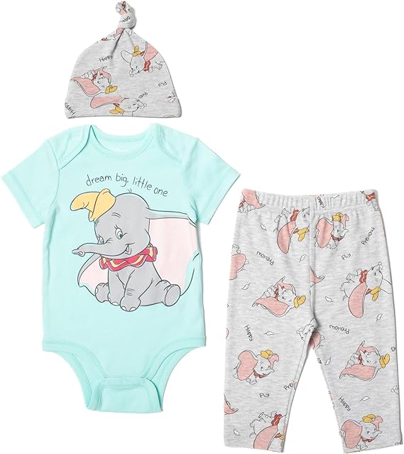 Photo 1 of (18 months) Disney The Aristocats 101 Dalmations Bambi Patch Dumbo Baby Girls Bodysuit Pants & Hat 3 Piece Outfit Set Newborn to Infant