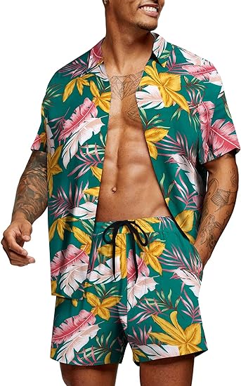 Photo 1 of (XL) Mens Hawaiian Shirts and Shorts Sets Outfits 2 Piece 