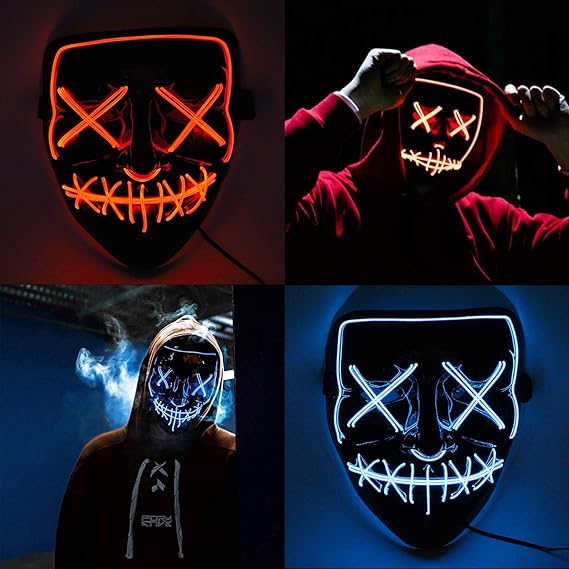 Photo 2 of iChase Light Up Purge Scary Mask, EL Wire Neon Cosplay Mask, Flashing LED Rave Mask for Halloween Decorations