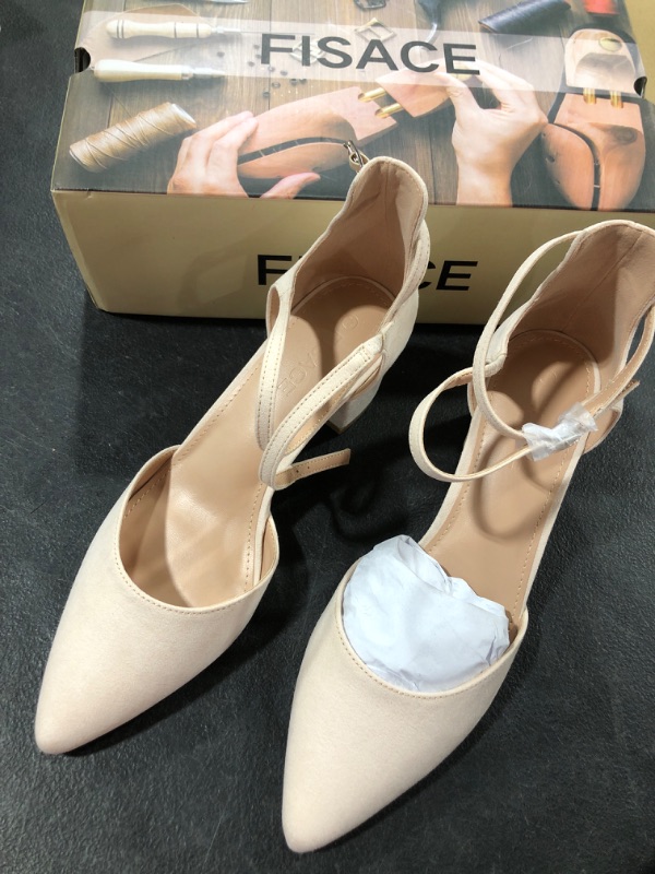 Photo 1 of (7.5) ANNEE Pointed Toe Low Chunky Heels Pump Shoes Nude 