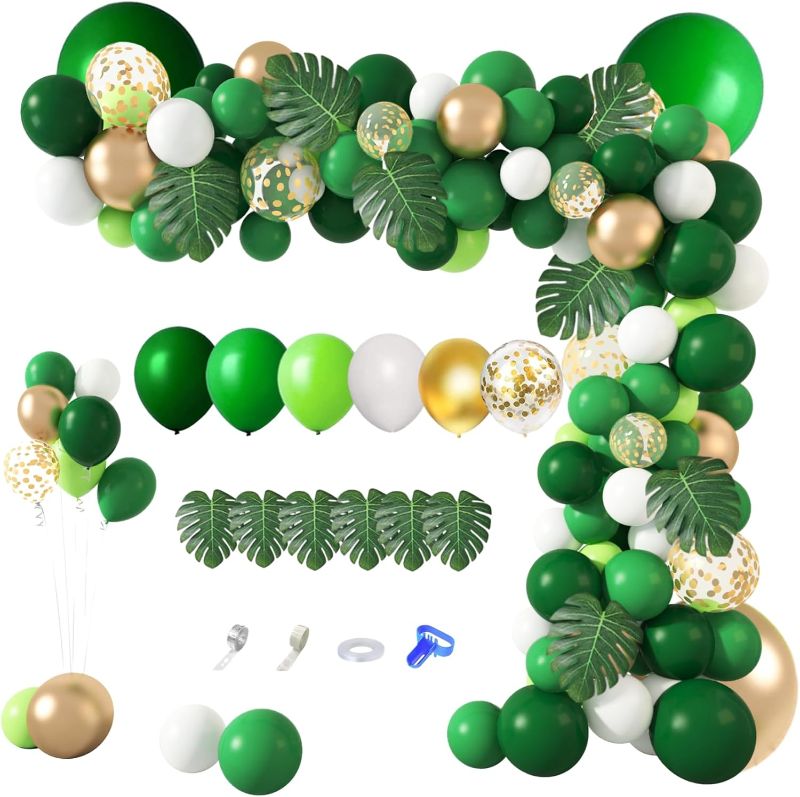 Photo 1 of 166pcs- Olive Green Balloon Jungle Party Balloons Garland Arch Kit Green Balloons Arch Dinosaur Party Decoration with Artificial Tropical Palm Leaves for Jungle Party, Wedding Birthday Balloons Baby Shower Decorations (Green) (READ COMMENTS)