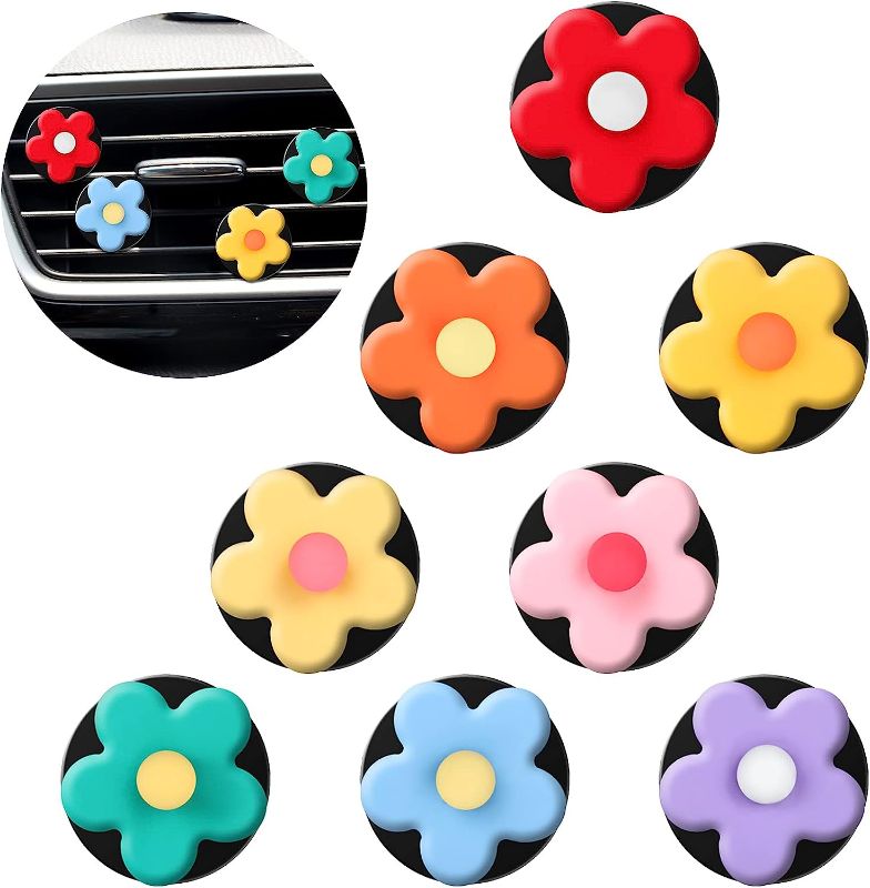 Photo 1 of 8 Pieces Flower Air Freshener Car Clips Car Air Vent Clip Car Accessories Interior Decor for Women Girls Cute Charm Colorful Air Vent Decorations (Bright Colors) 2 pack