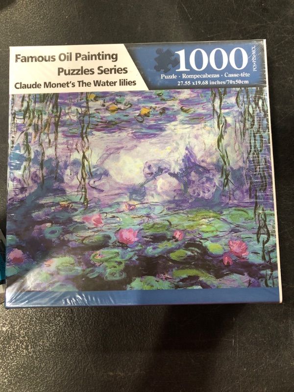 Photo 2 of 1000 Pieces Jigsaw Puzzles for Adults Pond Water Lily by Claude Monet Art Oil Paintings Waterlilies Family Puzzle Game 20"x27" 
