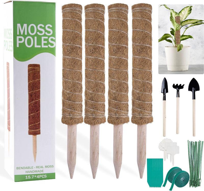 Photo 1 of 4 PCS Moss Pole, 15.7 inches Coir Totem Pole,use Plant Moss Pole Individually or Together,Indoor Plant Poles to Grow Plants Upward,Coir Totem Pole Moss Stick for Support Plant Extension