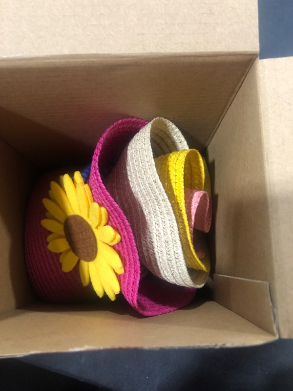 Photo 1 of 2 Pcs Girls Summer Straw Hat with Round Flower Sunglasses Set for Kids Cute Large Brim Sunflower Beach Sun Hat