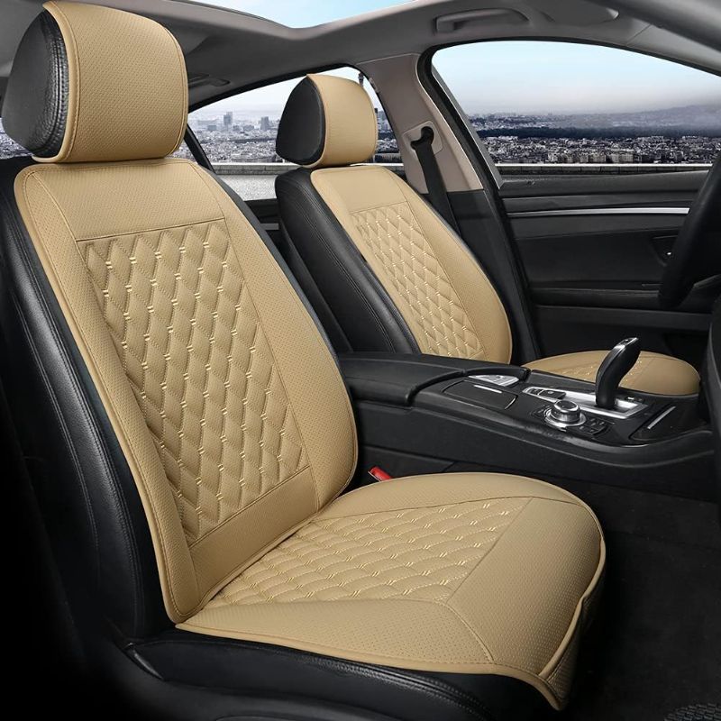 Photo 1 of Black Panther Full Set Car Seat Covers, Luxury Car Seat Protectors Universal Anti-Slip Seat Cover for 5-Seater Models, Diamond Pattern (Beige) A- Full Set - Beige