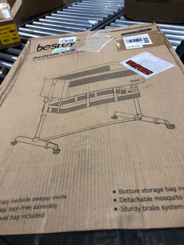 Photo 1 of Baby Bassinet Bedside Sleeper, besrey Bedside Bassinet for Newborn Infant with Comfy Mattress, 9 Height Positions, Adjustable Bedside Crib with 360° Swivel Wheels, Bassinet Sleeper with Storage Basket Warm Grey
