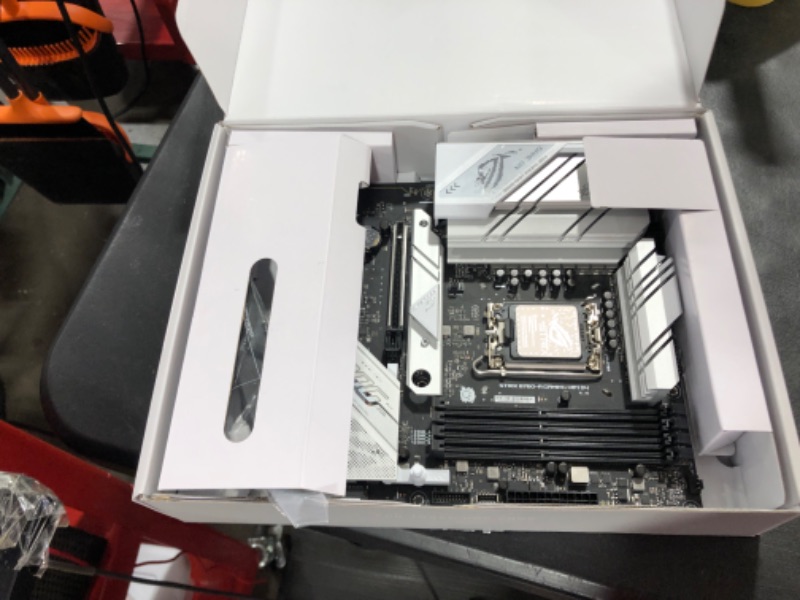 Photo 2 of ASUS ROG Strix B760-A Gaming WiFi D4 Intel B760 (13th and 12th Gen) LGA1700 white ATXmotherboard, 12+1 power stages, DDR4, PCIe 5.0, three M.2slots, WiFi 6E, USB 3.2 Gen 2x2 Type-C®, and Aura Sync RGB