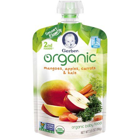 Photo 1 of (Pack of 12) Gerber 2nd Foods Organic Mango Apple Carrot Kale Baby Food, 3.5 Oz Pouches
