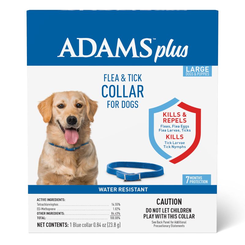 Photo 1 of Adams Plus Flea & Tick Collar for Dogs, 7-Month Protection, Adjustable Collar Fits Large Dogs & Puppies, Kills & Repels Fleas, Flea Eggs, Flea Larvae and Ticks, Kills Tick Larvae and Tick Nymphs, Blue