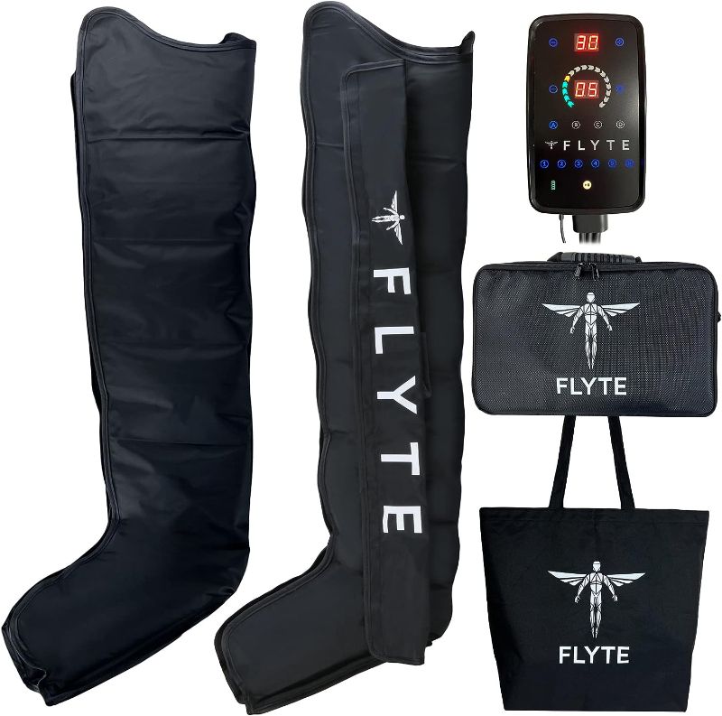 Photo 1 of Exerscribe Flyte Air Compression Boots - Portable Full Leg Recovery System Massager for Circulation & Muscle Recovery - 4 Modes, 30-240mmhg (M)
