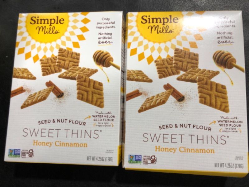 Photo 1 of 2 pack Simple Mills Sweet Thins Cookies, Seed and Nut Flour, Honey Cinnamon - Gluten Free, Paleo Friendly, Healthy Snacks, 4.25 Ounce (Pack of 2) Honey Cinnamon 4.25 Ounce (Pack of 2) BB 10/11/2023