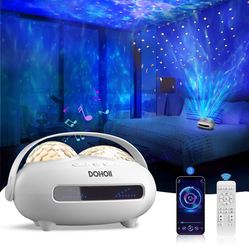 Photo 1 of Dohoii Star Projector Galaxy Night Light for Kids, Ocean Wave Projector with Bluetooth Speaker & White Noise, Rechargeable Table Projection Lamp for Bedroom Ceiling Party - White
