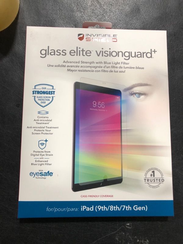 Photo 2 of ZAGG InvisibleShield Glass Elite VisionGuard+ Screen Protector for Apple iPad 10.2", Scratch Resistance, Blue-Light Filtration, Maintains HD Clarity, Anti-Fingerprint Technology, Easy to Install iPad 10.2 Protection