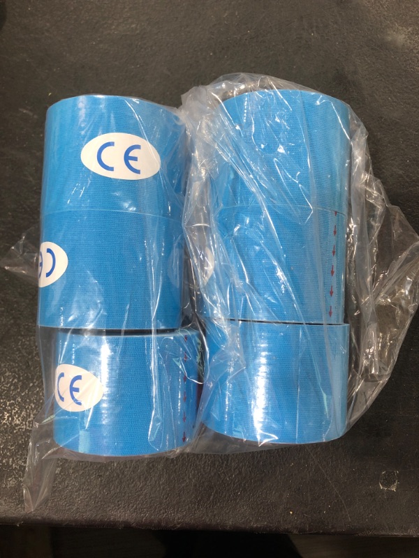 Photo 2 of 6 Pack of Waterproof Latex Free Kinesiology Recovery Tape 2 in x 16 ft Uncut Per Roll (Light Blue)