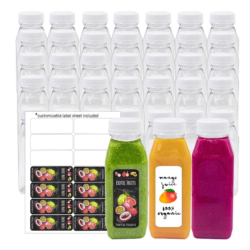 Photo 1 of 35 Pack 8oz Empty PET Plastic Juice Bottles with Leak-Proof Caps Lids, Reusable Clear Water Bottle Food Grade Bulk Beverage Containers for Juicing Smoothie Milk and Other Beverages