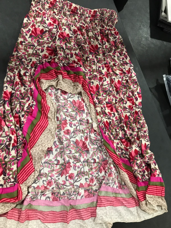 Photo 2 of (L)  Summer Cotton Floral Print Irregular Line Skirt Women Short Front and Long Back Skirts Loose Swing
 