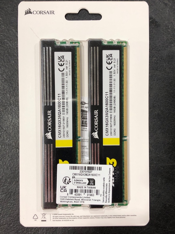 Photo 1 of Corsair 16GB XMS3 (2x 8GB) DDR3 SDRAM 1600MHz 240-Pin 16 Dual Channel Kit DDR3 1600 (PC3 12800) CMX16GX3M2A1600C11