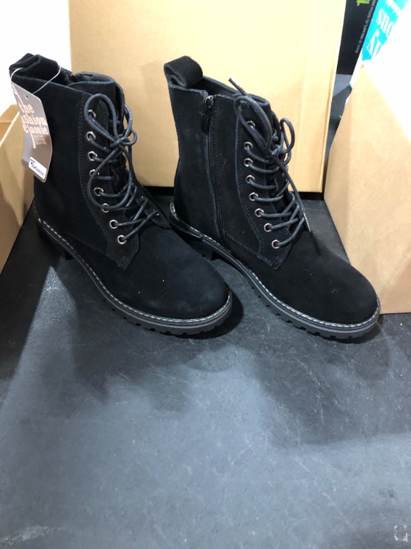 Photo 2 of (5) JABASIC Women Suede Leather Combat Boots Lace Up Ankle Boots Side Zipper Booties