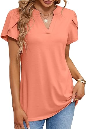 Photo 1 of AFVETUT Womens Summer Top Sexy V Neck Petal Short Sleeve Shirt Casual Flowy Solid Color Blouse Tees Tops SIZE SMALL