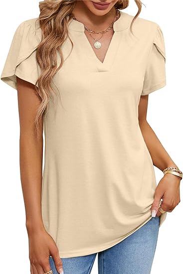 Photo 1 of AFVETUT Womens Summer Top Sexy V Neck Petal Short Sleeve Shirt Casual Flowy Solid Color Blouse Tees Tops SIZE 2X LARGE
