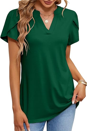 Photo 1 of AFVETUT Womens Summer Top Sexy V Neck Petal Short Sleeve Shirt Casual Flowy Solid Color Blouse Tees Tops SIZE SMALL
