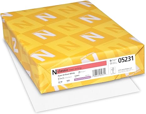 Photo 1 of Neenah Classic Crest Paper, 8.5" x 11", 24 lb, Linen Finish, Avon Brilliant White, 500 Sheets (05231)
