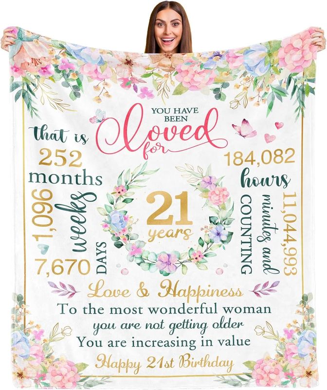 Photo 1 of 21st Birthday Gifts for Her, 21st Birthday Decorations for Her, 21st Birthday Gift Ideas, Happy 21st Birthday Gifts, Best Gifts for 21 Year Old Female Daughter Sister Blanket 50" X 60" 