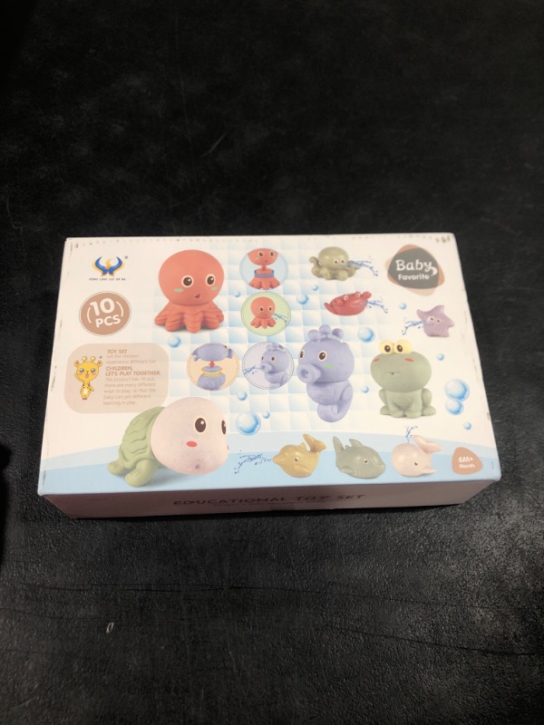 Photo 2 of 10Pcs Baby Bath Toy, Silicone Mold Free Bathtub Toy Set w/ Water Spray Play and Floating Function,Soft Chewable Animals Teething Toy for 6 7 8 9 Months Old Baby,Education Learning Skills Bathroom Toy… 10PCS SET