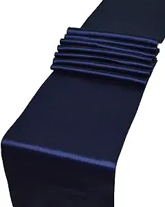 Photo 1 of 10 Pack Satin Table Runner 12 x 108 Inch Long Bright Silk Smooth Fabric Table Runners for Wedding, Birthday Parties, Banquets Decorations - Navy Blue