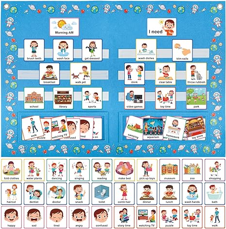 Photo 1 of COCHIE Visual Schedule Chores Chart for Kids, Toddlers, Daily Morning Bedtime Routine Cards, Autism Learning Materials for Home School Kindergarten Blue