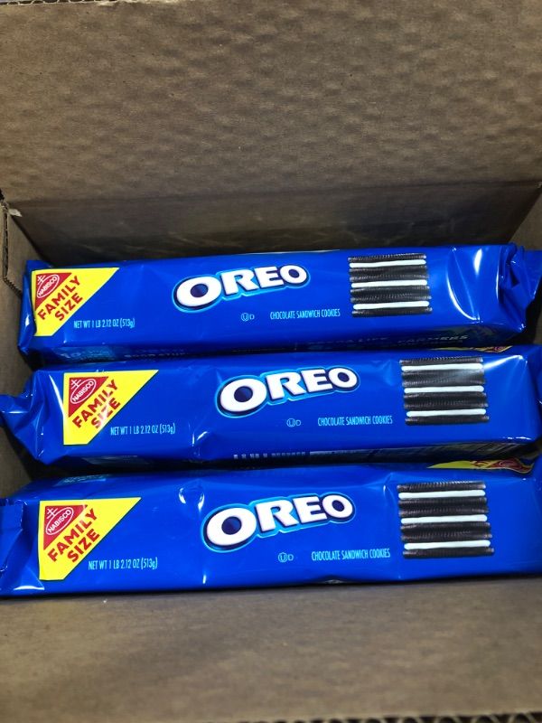 Photo 2 of 3 PACK- OREO Chocolate Sandwich Cookies, Family Size, 18.12 oz- BB 10/2023