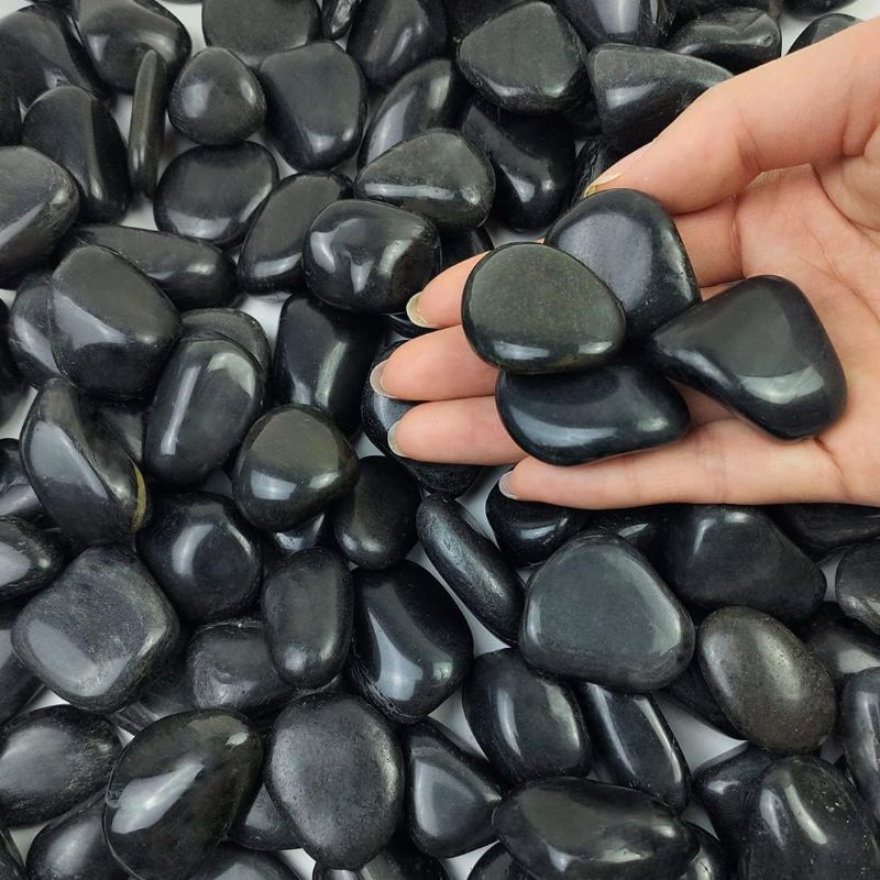 Photo 1 of 10 Pounds River Rocks for Plants,0.4" - 0.6" Black Stones for Garden Landscaping,Aquarium Rocks Black,Landscaping Rocks for Fish Tank,Black Pebbles for Plants, River Rocks for Vases, Garden, Aquarium