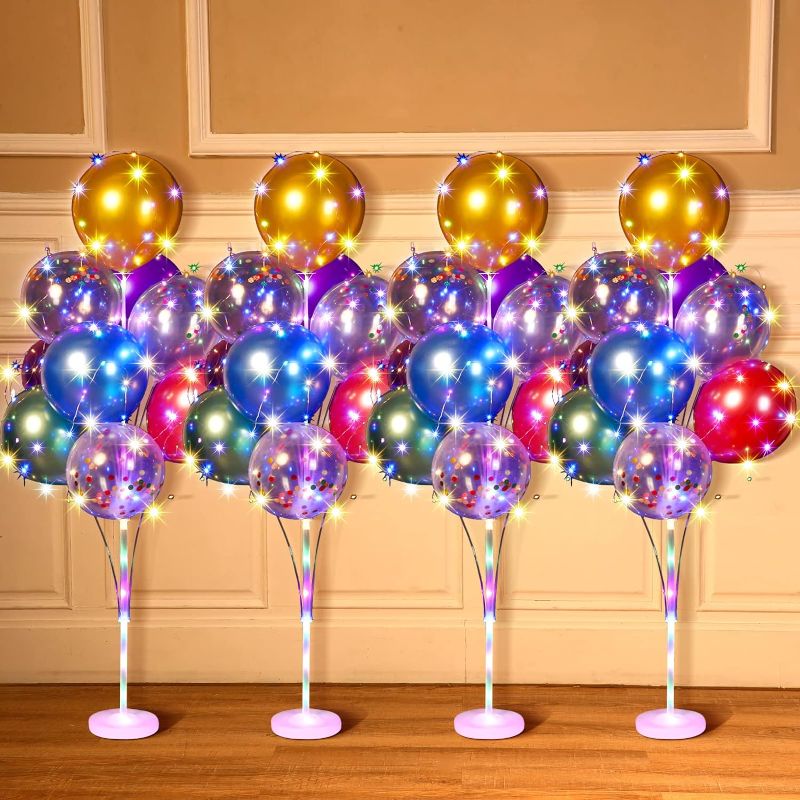Photo 1 of 4 Set of Balloon Stand Kit for Floor with Balloons Light Strings Holder Centerpieces Balloon Column Kit for Birthday Baby Shower Wedding Party Decoration (Colorful) 