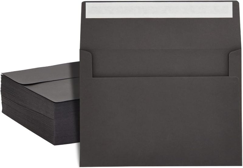 Photo 1 of 200-Pack 5x7-Inch Black Envelopes with Square Flap and Peel and Press Closure for For Birthday, Wedding, and Anniversary Party Invitations, Greeting Cards, Thank You Notes
