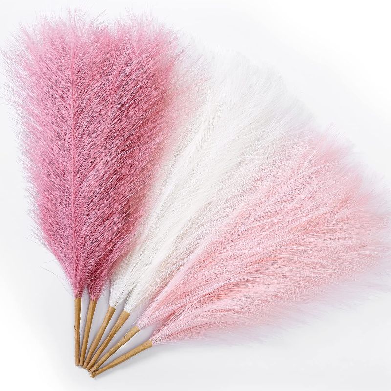 Photo 1 of 2 PACK- Serwalin Pampas Grass Pink Decor 17.7 Inch 6pcs, Faux Pampas Grass Home Decor, Artificial Pampas Grass Blush Fake Pampas Decor, Short Vase Filler Room Decoration, Wedding Centerpieces Christmas
