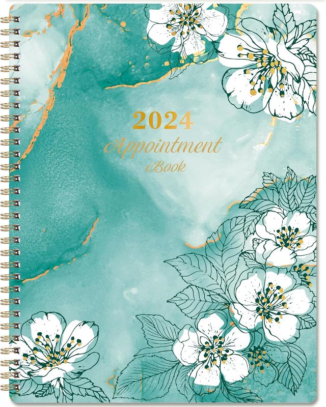 Photo 1 of 2024 Appointment Book - Daily Hourly Planner 2024, 7.9" x 9.8", Jan. 2024 - Dec. 2024, 2024 Weekly Appointment Book with 30-Minute Interval + Thick Paper + Twin-Wire Binding + Printed Tabs-Green 