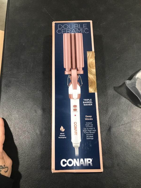 Photo 2 of Conair Double Ceramic 3 Barrel Curling Iron, Hair Waver, Create Beachy Waves, Long-Lasting Natural Tight Waves for all Hair Lengths 3/4-INCH